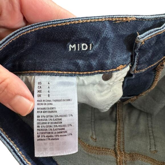 American Eagle Outfitters AE Denim Midi Jeans Shorts Stretch Raw Hem Dark Wash 4 - Picture 7 of 13